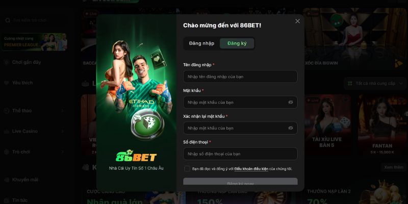 Các bước đăng ký tài khoản nhanh gọn nhất tại 86BET